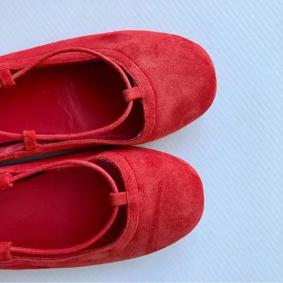 JOIE Jenessa Ballet Flats Cherry Red Suede Women Size 7.5/38 Lace Up Leather - Picture 6 of 13